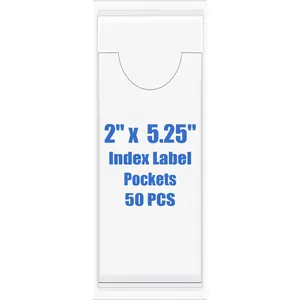 50 PCS Self-Adhesive Index Label Pockets, Clear Plastic Peel & Stick Top Open Card Holders for Loading (2 x 5.25 inch)