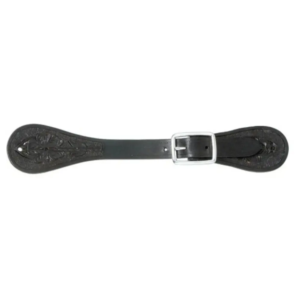 78-3530 Royal King Leather Floral Tooled Spur Strap Ladies - Black