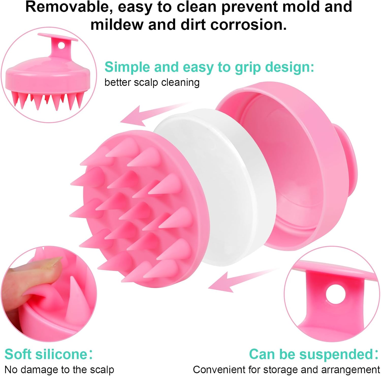 Scalp Massager 3 Pack, Shampoo Brush, Hair Scrubber for Exfoliation, Soft Silicone Brush for Hair Growth and Dandruff Removal