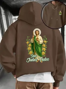 Men's Kangaroo Pocket Graphic Print Hoodie with Drawstring Cap, Comfortable Fitted Casual Streetwear, Breathable Material, Fall & Winter Fashion