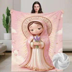 Anime Virgin Mary & Our Lady Guadalupe Design Soft Flannel Throw Blanket Soft Funny Throw Blanket Cozy Lightweight Plush