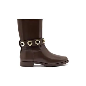 Milan Flat Bootie In Brown Water Resistant Leather