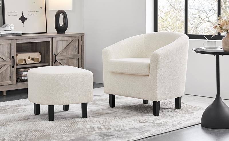 Yaheetech Accent Chair and Ottoman Set, Modern Barrel Chair and Footrest, Comfy Club Chair Armchair and Footstool for Living Room Bedroom Guestroom