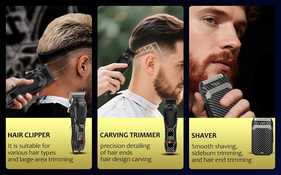 LQT 3PCS Men's Daily Multifunctional Grooming Barber Kit - Cordless Carbon Fiber Electric Hair Clipper, Lightweight Smooth Beard Trimmer, Quiet Motor Facial Foil Razor, USB-Rechargeable, Adjustable Blade, Long-Lasting Battery (Ideal for Home Use)