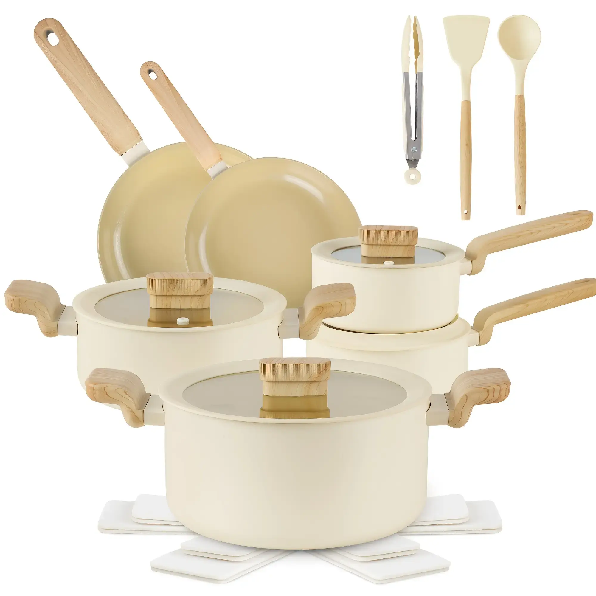 MGKKT Stylish 17-Piece Hard Anodized Nonstick Cookware Set - Nonstick Cooking Set, Pots and Pans, Induction-Compatible, Oven & Broiler Safe to 500°F, Lids Safe to 350°F, Pots And Pans Set
