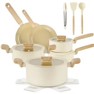 MGKKT Essentials Hard Anodized Nonstick Fry Pan Set 17 Piece, Oven Broiler Safe 500F, Lid Safe 350F Pots and Pans, Cookware Frying Induction Stylish