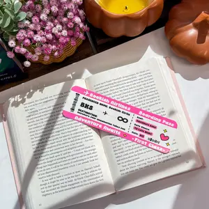 Boarding Pass Bookmark - Bookish Airlines Aesthetic Ticket with Pastel Pumpkins & Autumn Leaves Design Printed on Matte Photo Paper with Glossy Lamination