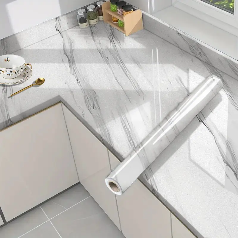 1 Roll 15.74in*118.11in Marble Self-Adhesive Wallpaper, Waterproof & Oil-Proof, Easy to Apply, Ideal for Kitchen & Bathroom Renovation
