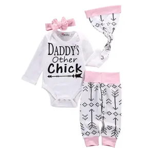 Ma&Baby 3Pcs Newborn Infant Baby Girls Clothes Daddy's Other Chick Romper+Arrows Long Pants+Hat+Headband Outfits Set For 0-18 Months
