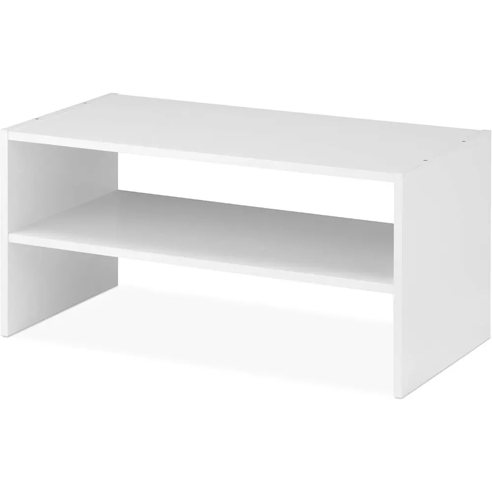White MDF Board 2-Shelf Stackable Shoe Storage Rack - 24 in Freestanding Modern Footwear Organization Unit, 11.61L x 24.0W x 11.61H in, Functional Home Storage Holder, Assembly Required, Wood Shoe Rack
