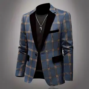 Men's Large-Size Slim Fit Suit - Korean Style Plaid Viscose 1-Piece Prom Business Casual