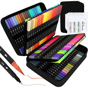 Art Supplier Dual Brush Markers Pens, 110 Artist Coloring Marker Set, Fineliner & Brush Tip Pen with  Case for Adults Coloring Books & Journal, Drawing, Doodlin