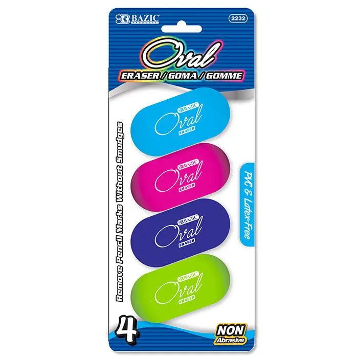 BAZIC Bright Color Oval Eraser (4/Pack)
