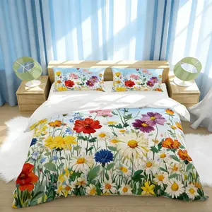 Spring New Floral, 2/3 Piece Bedroom Linen Kit, Zippered Closure, Rich Colors, Ideal Gift, Decorative Bedsheet Sets