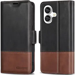 KEZiHOME Compatible with iPhone 16 Wallet Case, Genuine Leather RFID Blocking Folio Case with Card Holder, Magnetic Kickstand Phone Protective Flip Cover Case for iPhone 16 5G 6.1 inch