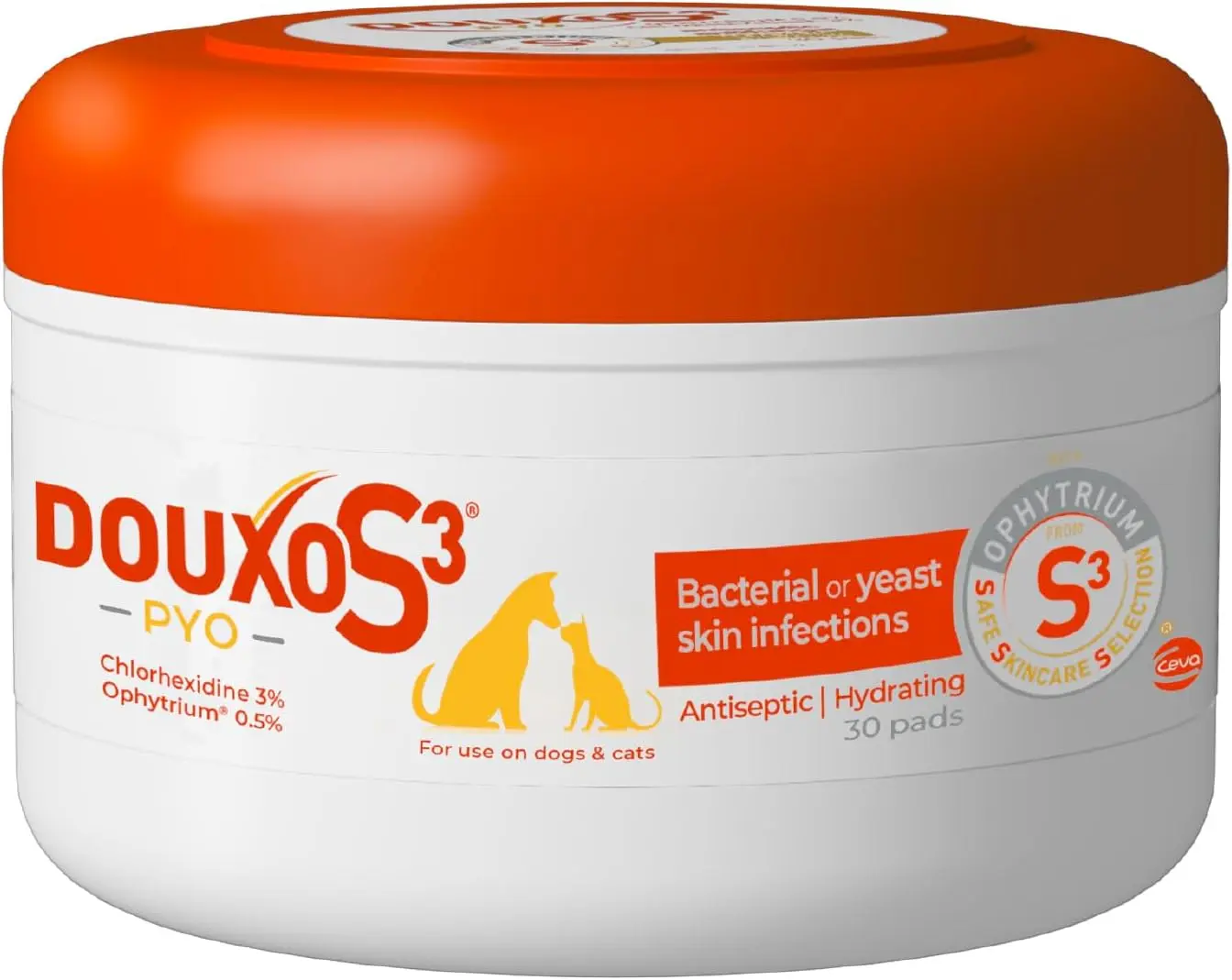 S3 PYO Pads, 3% Chlorhexidine Wipes for Dogs and Cats, 30 Pads | Antiseptic Dog Wipes For Bacterial or Yeast Skin Infections, 0.5% Ophytrium, Clinically Proven