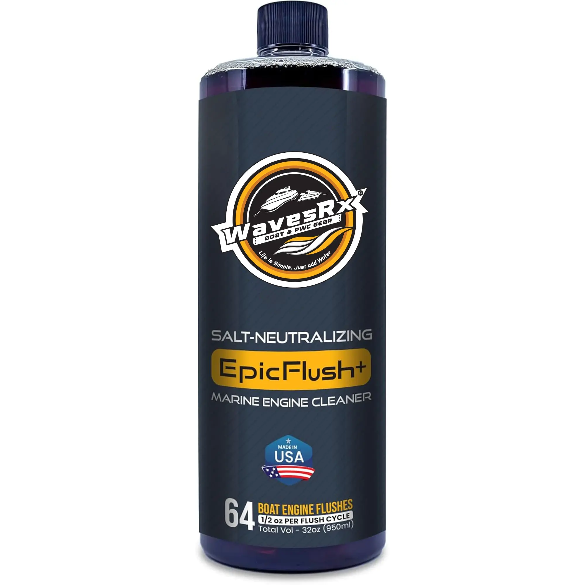 WavesRx EpicFlush+ Salt-Neutralizing Marine Engine Cleaner 64 Boat Engine Flushes - 64 Flashes per Container