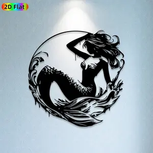 1pc Mermaid Metal Wall Art,Ethereal Mermaid Statue Mural, Ideal Gift for New Year, Easter, Ocean Decor Enthusiasts, Weather-Resistant Metal Wall Decor Wall Sculptures, Perfect for Bedroom Wall & Garden Fence, Charming Coastal-Themed Home Decor