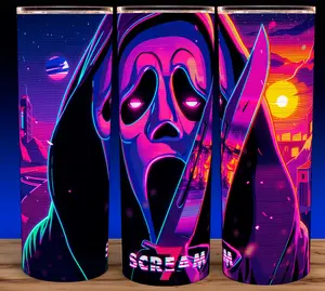 Scream 7 Ghostface Synthwave Cup Mug Tumbler 20oz with Lid and Straw - Elegant Drinkware for Fans - Stainless Steel & Plastic Design Glossy Insulated
