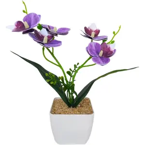 Artificial Phalaenopsis Orchid Potted,Artificial Orchid Flowers Plant Pot,Fake Orchids with Plastic Vase for Home Office Wedding Table Centerpiece Decoration