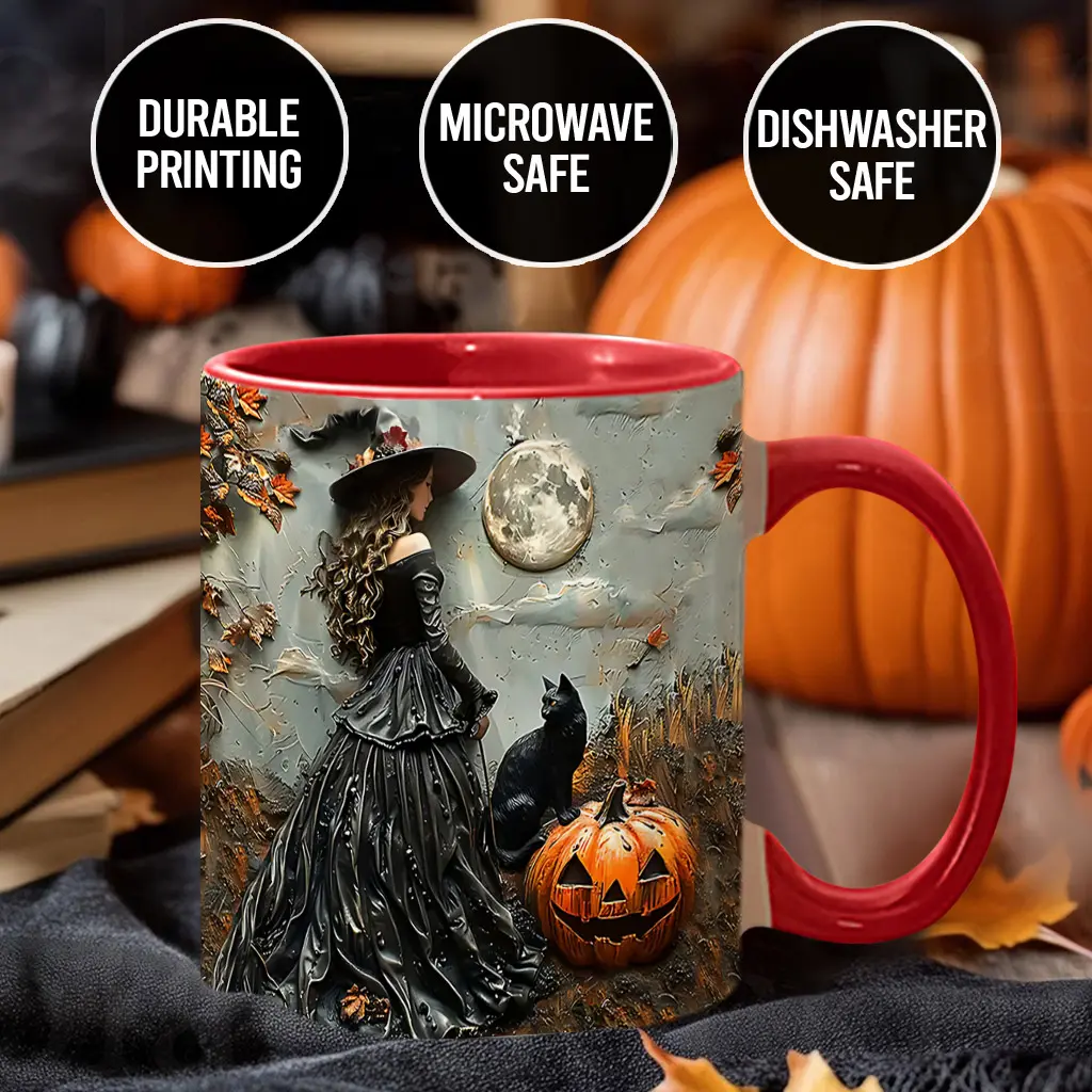 Stylish Printed Witch Ceramic Coffee Cup, Washable Halloween Spooky Season Drinkware, Coffee Mug - WIC5952