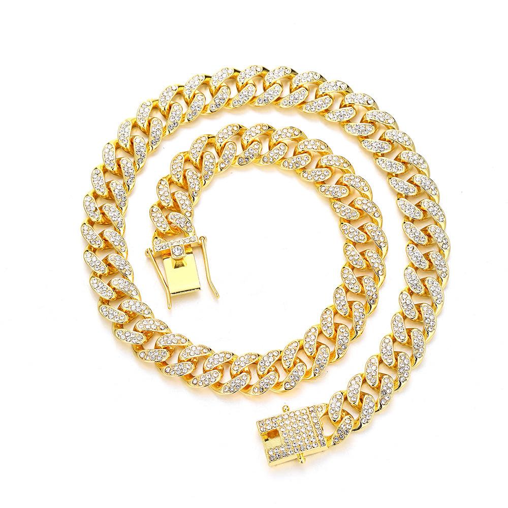 12mm Iced Out Cuban Link Necklace for Men - Hip Hop Bling Jewelry with Dragon Clasp, Geometric Links, Metal Coating, Daily Wear Gift for Boyfriend
