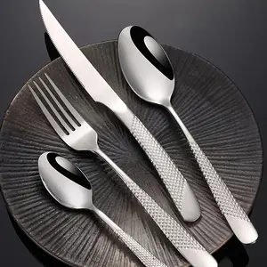 30pcs with Hammered Stainless Steel Silverware Set, Includes Spoons, Forks & Knives, Mirror Polished, Smooth Edges, Utensil Set for Home and Restaurant, Dishwasher Safe Cutlery Tableware