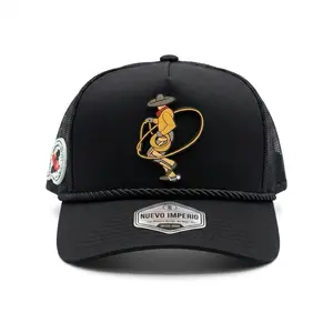 Classic Charrería Trucker Hat - Black with Nuevo Imperio Logo and Cowboy Design, Charro Hats, Classic Logo Hats