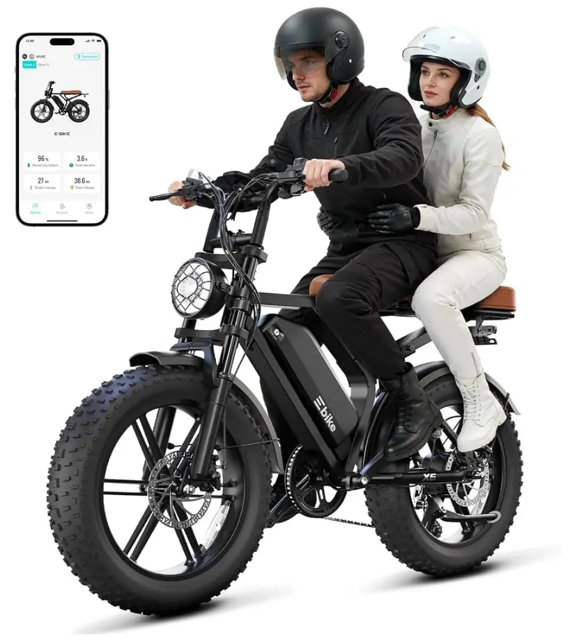 Electric Bike for Adults, Peak 1500W Motor Retro E Bike, Range 65/120Miles, 48V 15Ah Removable Battery, 20"x4" Fat Tires, Full Suspension