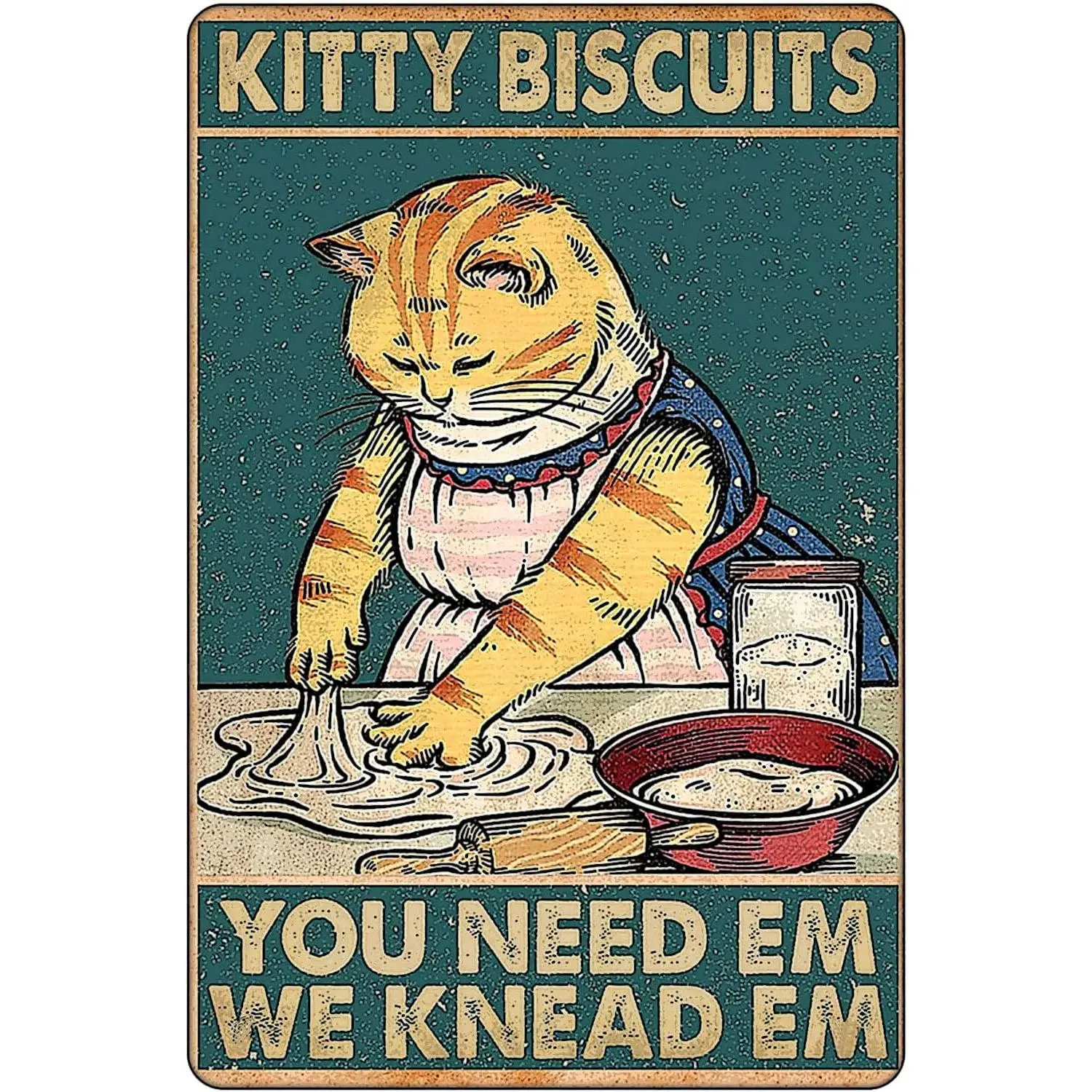 3pc Vintage Kitty Biscuits Metal Sign - Whimsical Cat Decor for Cottage Core and Vintage Kitchens 12*8 inch Tin Decoration