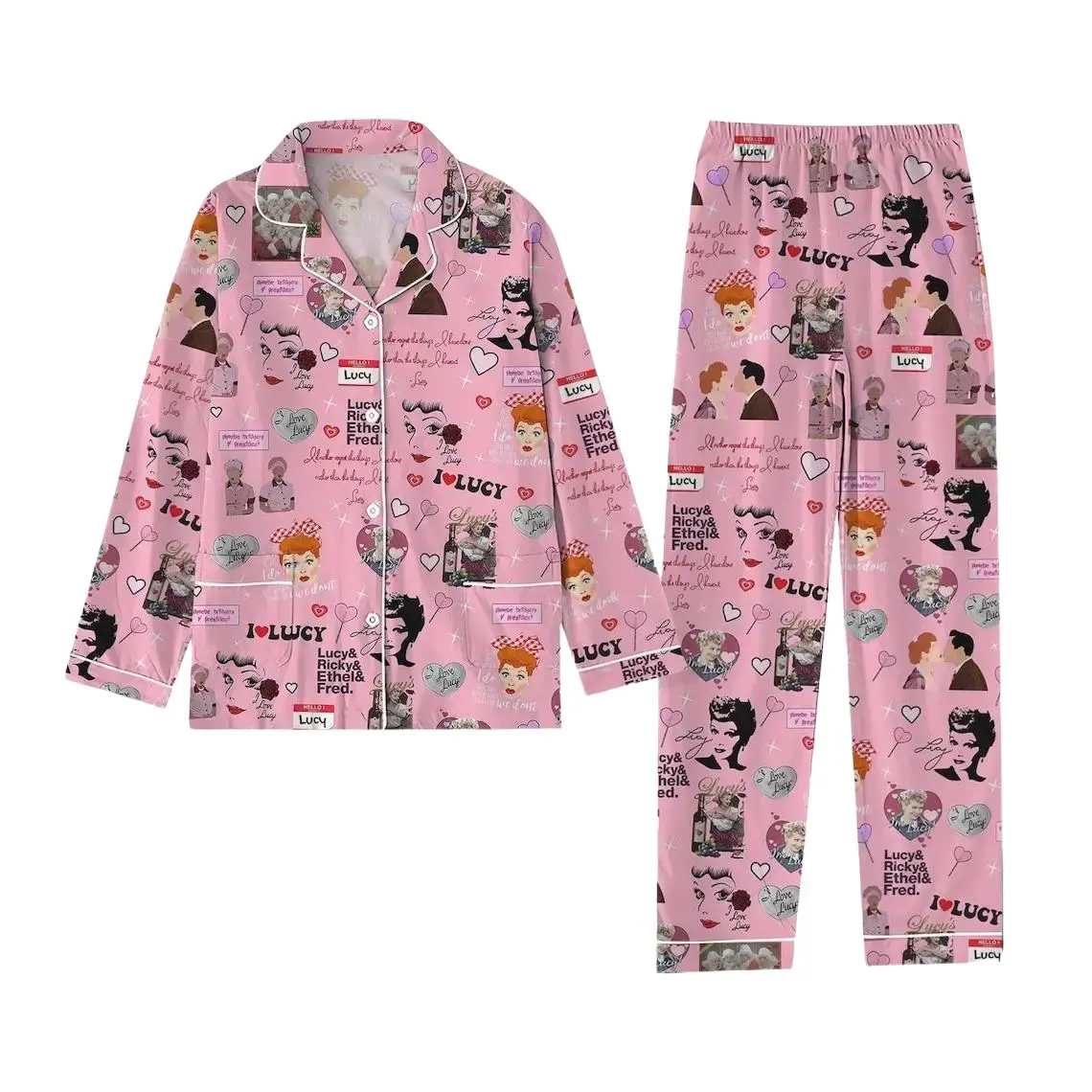 I Love Lucy Pajamas Set, Lucy Ricardo Shirt, Vintage Movie Women Pajamas, Retro Sitcom Midnight Shirt, Family Pajamas, Gift For Fan