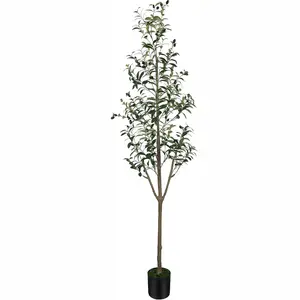 6FT Artificial Olive Tree, Silk Faux Olive Plant with Green Leaves and Lifelike Fruits for Indoor Home Office Living Room Bedroom Stairs Foyer Decor - 1 Pack, No Maintenance