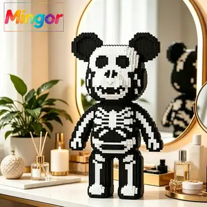 18" Full Body Skeleton Bear Micro Building Blocks| Large Spooky Aesthetic DIY Art Toy