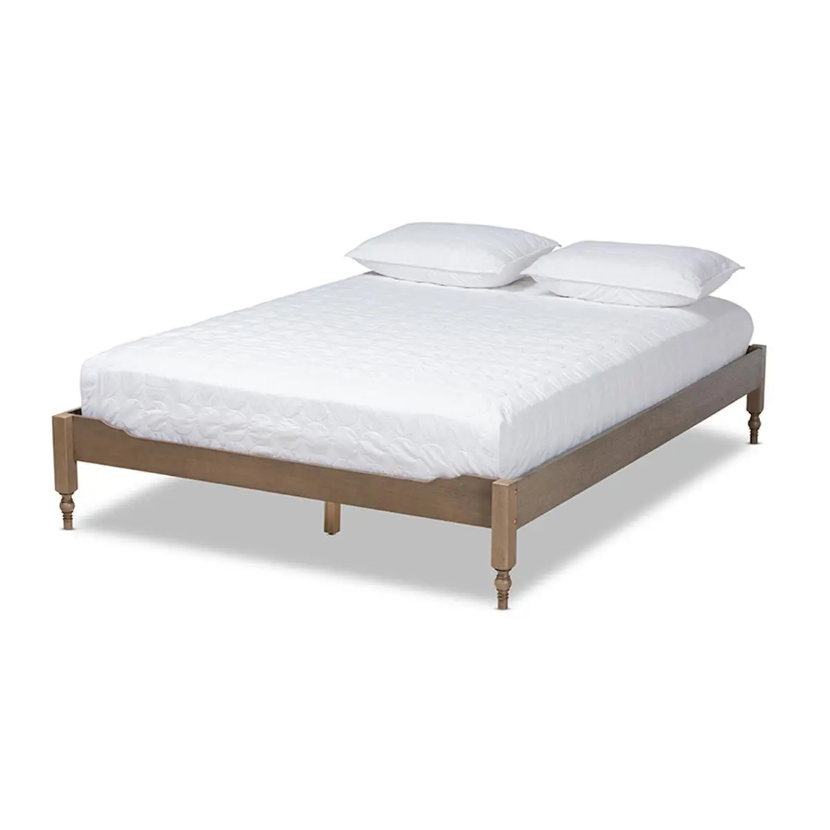 212 MAIN Queen Size Boho Platform Bed Frame - French Bohemian Style, Weathered Grey Oak Finish Wood, Model MG0011, Boho Bed Frame