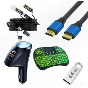 Multi-Purpose Tech Bundle | 240W Fast Charging Cable + 4K HDMI Cord + Car Charger + Wireless Backlit Keyboard + 64GB USB Drive - All-in-One Electronics Kit for iPhone, Android, Laptops, Gaming & Outdoor Use