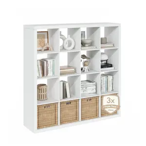 16-Cube Composite Wood Shelf Organizer - Triple-Thick Frame Cubicle Bookcase Storage Unit, 15.3x57.4x56.8in, for Living Room, Home Office Decor