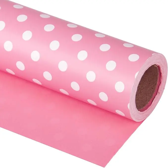 WRAPAHOLIC Pink Reversible Wrapping Paper, Double-Sided Polka Dot Design Gift Wrap Roll for Birthday, Baby Shower, Wedding & Holiday Gifts,17 Inch X 33 Feet
