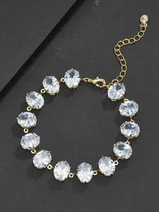 1pc 11mm Oval Large Gemstone Hip-Hop Bracelet, Simple Elegant Couple Style Unisex Jewelry, Copper Chain, Metal Plated, Fashionable Couple Bracelet, Beautiful Bracelets