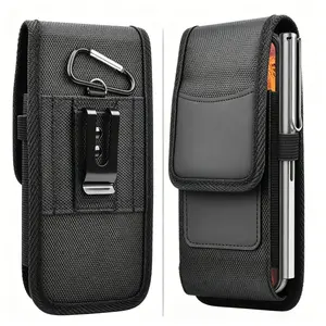 Vertical Nylon Phone Holster, Dual Layer Cell Phone Belt Clip Pouch with Carabiner, Universal Waist Phone Case for 5.5"-6.9" Phones, Card Holder