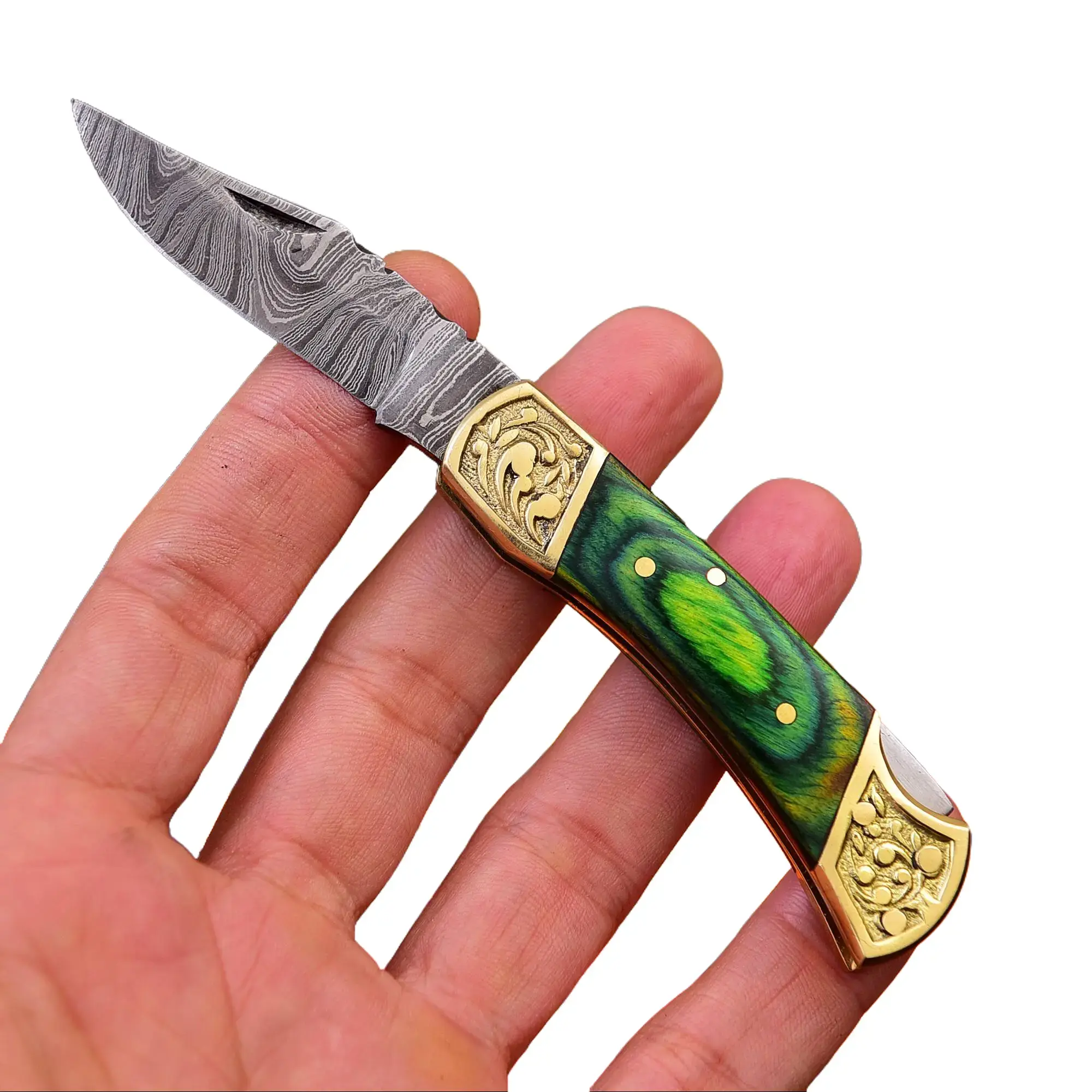 Hand Forged CDamascus Steel Folding Blade PocketKnife outdoor Farmer rancher Cowboys Tool