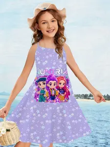 Idol Girl Group K-Pop Backless Dress, Light Star Q-Version 3D Printed Dress, Summer Fashion Versatile, Comfortable Soft, Daily Wear