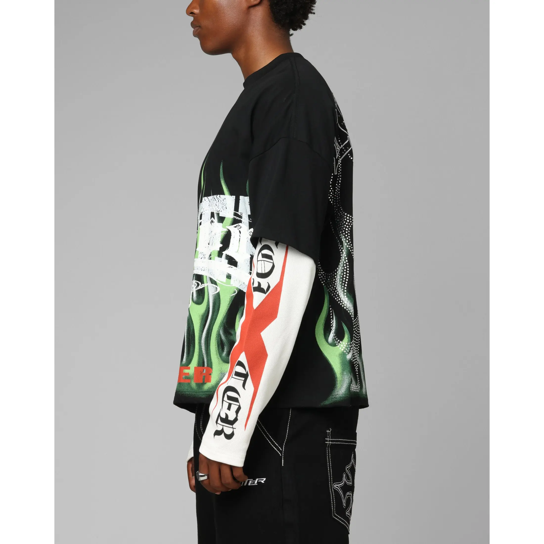 ローヘンlohen layered shirt T-shirt BLACK Loiter Inferno Layered Long Sleeve T-Shirt Black - TikTok Shop