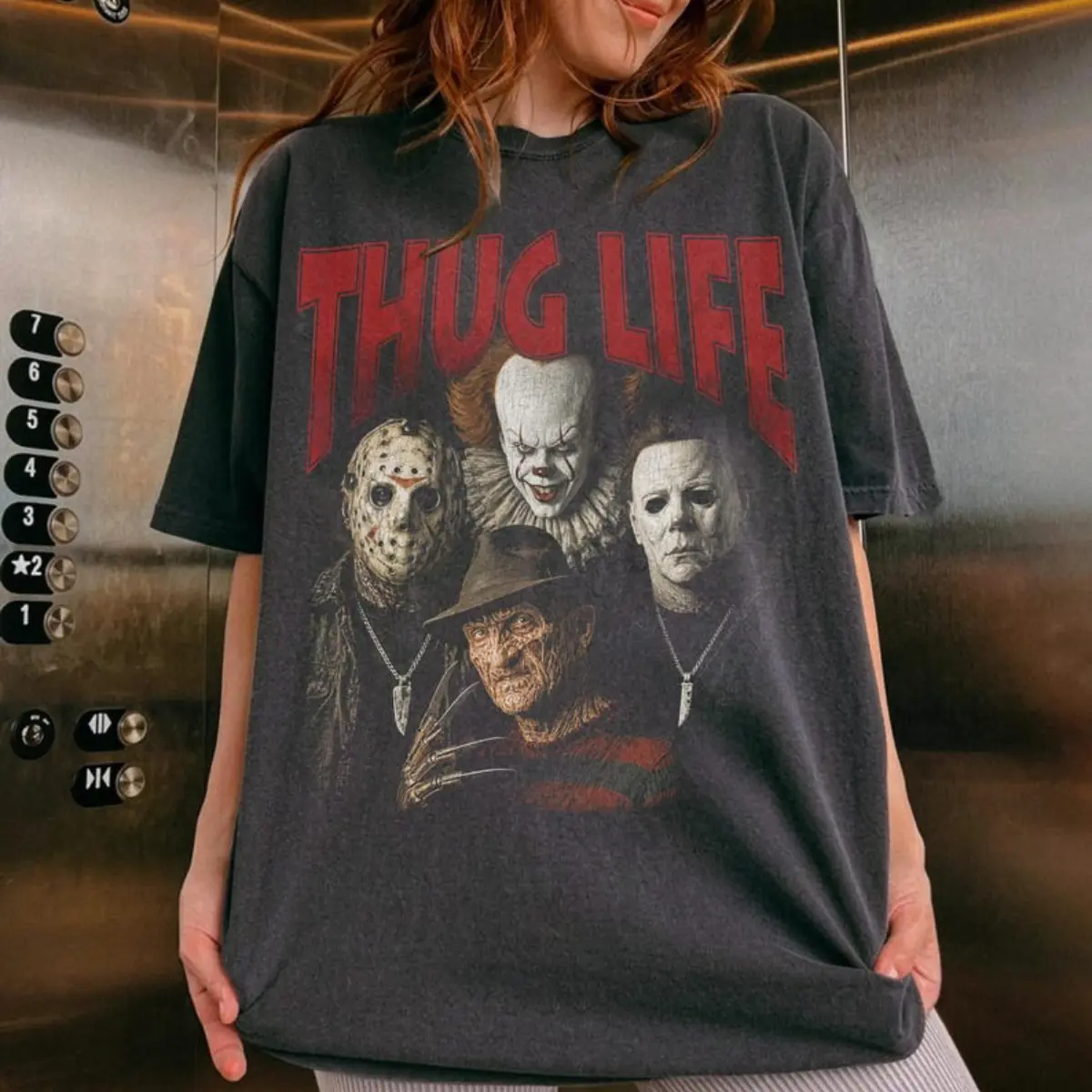 Comfort Colors Vintage Horror Movie Thug Life Shirt, 90s Bootleg Slasher Graphic T-Shirt, Jason Voorhees Pennywise Michael Myers Freddy Krueger Halloween Gift Unisex Top