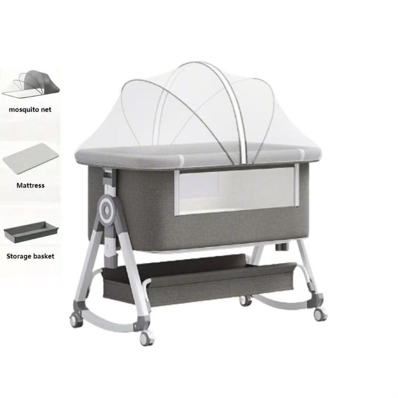 Virplik 4-in-1 Portable Baby Bassinet with Mosquito Net Rocking Function Storage Basket Adjustable Height Foldable Bedside Sleeper for Newborns with Wheels & Mattress Crib