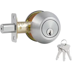1 Side Keyed Deadbolt Lock, Single Cylinder Dead Bolt, Satin Nickel Round Exterior Keyed Deadbolt for Front Entry Inside Door