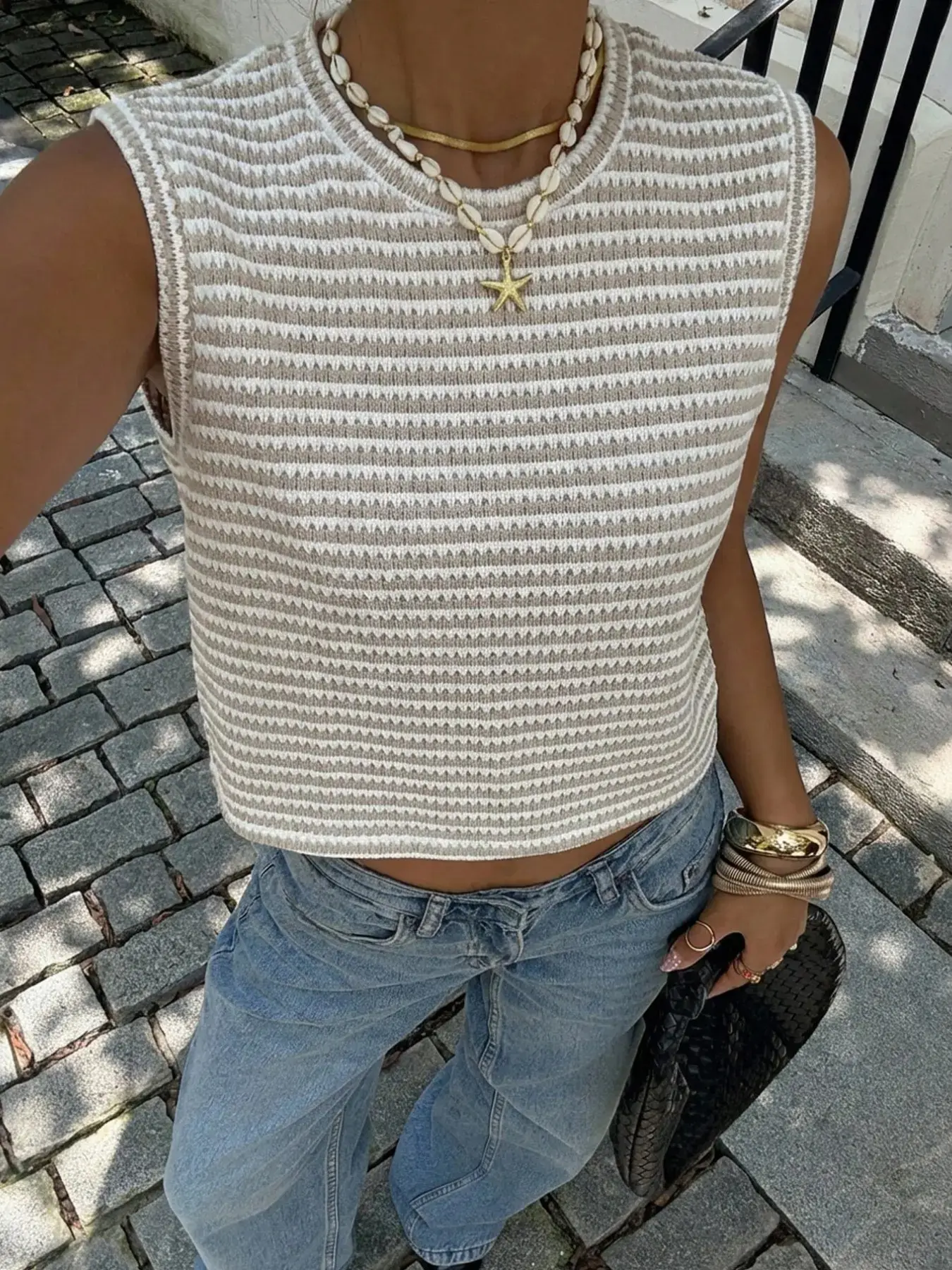 Summer Vacation Round Neck Casual Elegant Chic Commute Daily Knit Women's Knitted Tank Top, Fit, Comfortable and Stylish, Perfect for Everyday Wear