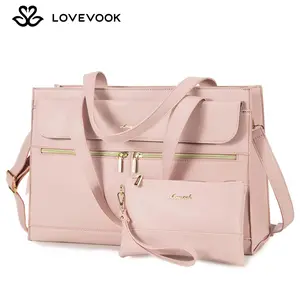 LOVEVOOK Laptop Tote Bags 15.6-17.3 inches for Woman with Clutch Purse, Large Business Teacher Office Crossbody Purse with 2 Cup Holder, Compact Waterproof Vegan Leather Shoulder Bags and Computer bag for Work, Office, Casual TikTokShopStockUp