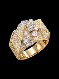 Luxury Lab Grown Diamond Geometric Cocktail Ring, Gold Wide Band Sparkling Statement Ring for Women