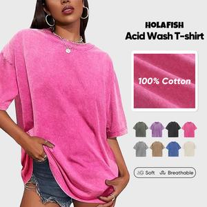 Holafish Women's Acid Wash Tshirt Cotton T-Shirts Half Short Sleeves Casual Loose Streetwear Tee Tops,Acid Washed Men's Basic T-Shirts Loose Fit