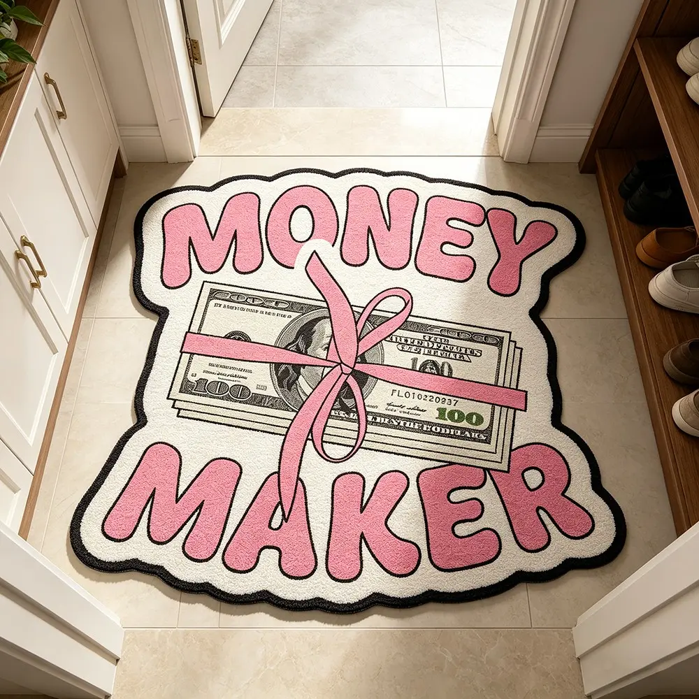 Irregular Shape Wave Edge Money Maker Area Rug, Cute Bow Design, Washable Plush Carpet, Home Decor Rugs for Living Room, Bedroom, Sofa, Coffee Shop, Gift Idea, Versatile Use